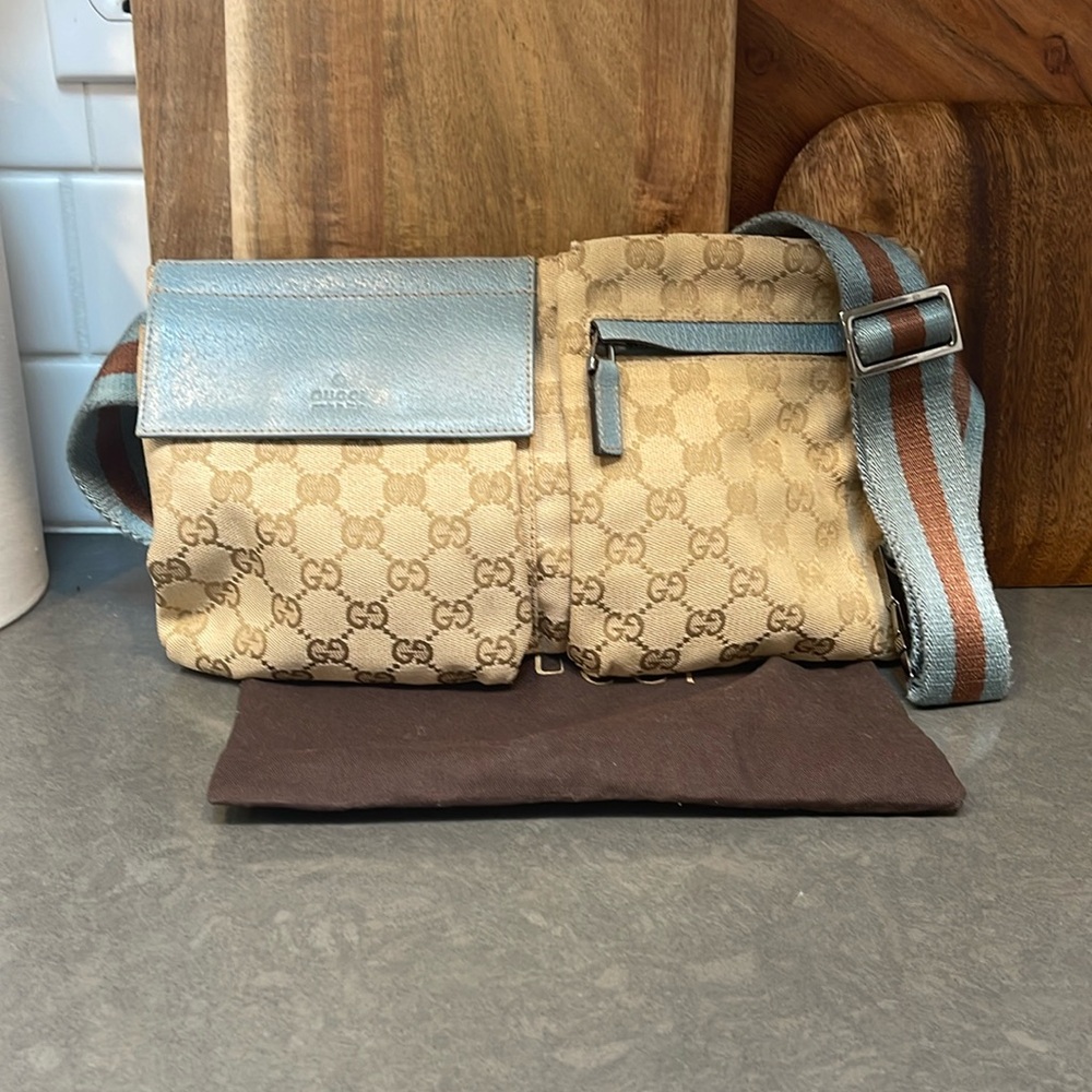Gucci GG Supreme Belt Bag Turquoise/Brown